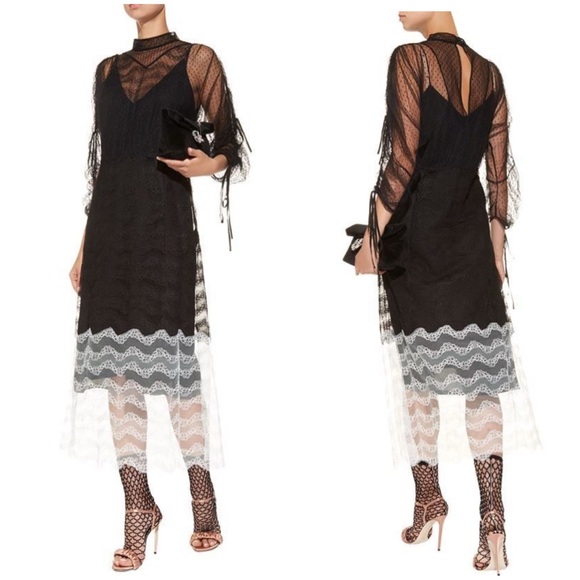 NWT Burberry Black Lace Midi Dress with White Lace Hem - Picture 9 of 12